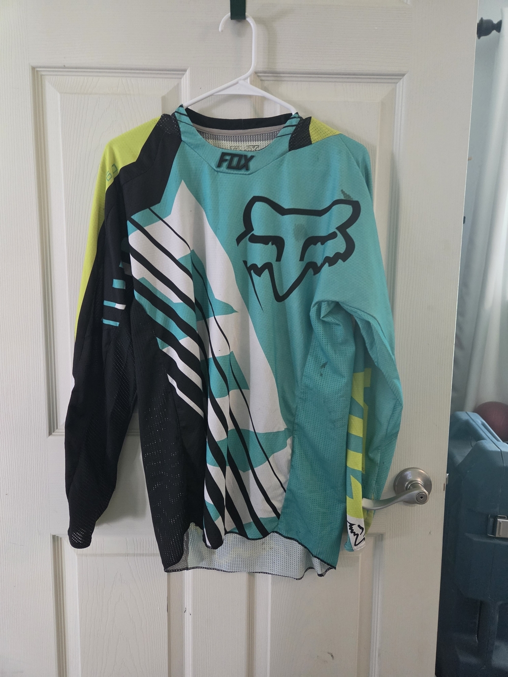 Fox 360 Men's Turquoise, Black & Neon Yellow Motocross Jersey - Long Sleeve